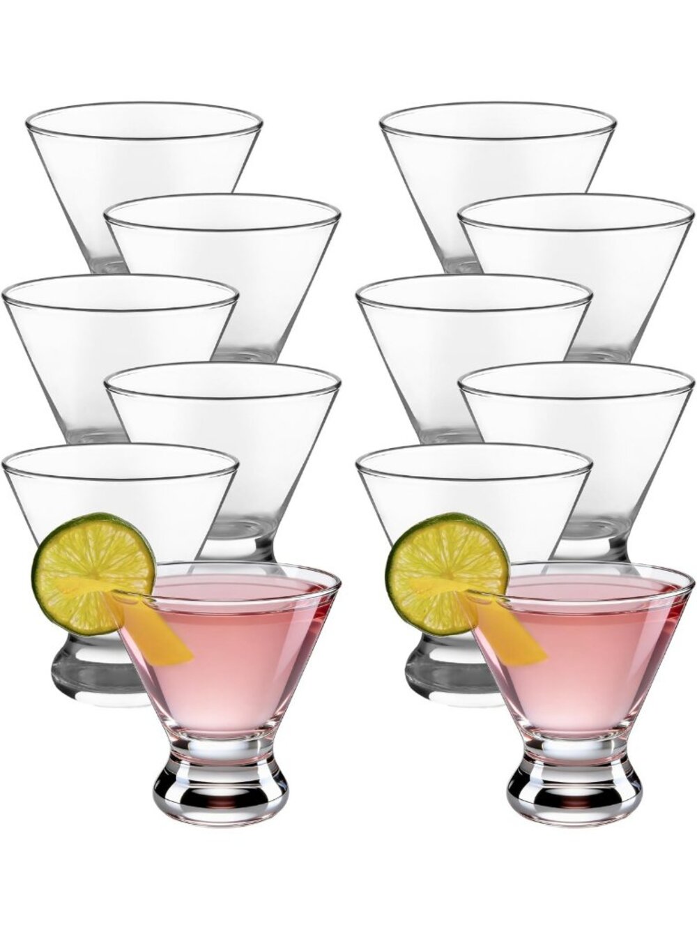 Set of 12 Stemless Martini Glasses - Elegant Cocktail Cups for Parties & Events